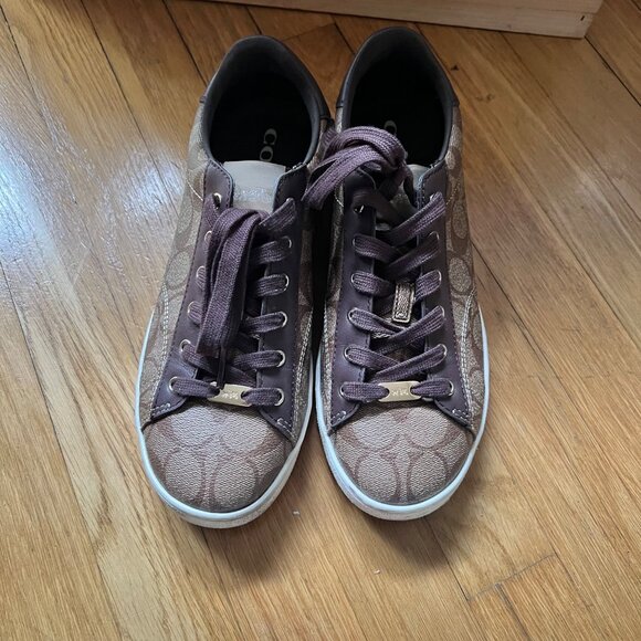 Coach Size 9.5 Khaki Mahogany C126 Low Top Signature Coated Canvas Sneaker Shoes - Picture 4 of 16